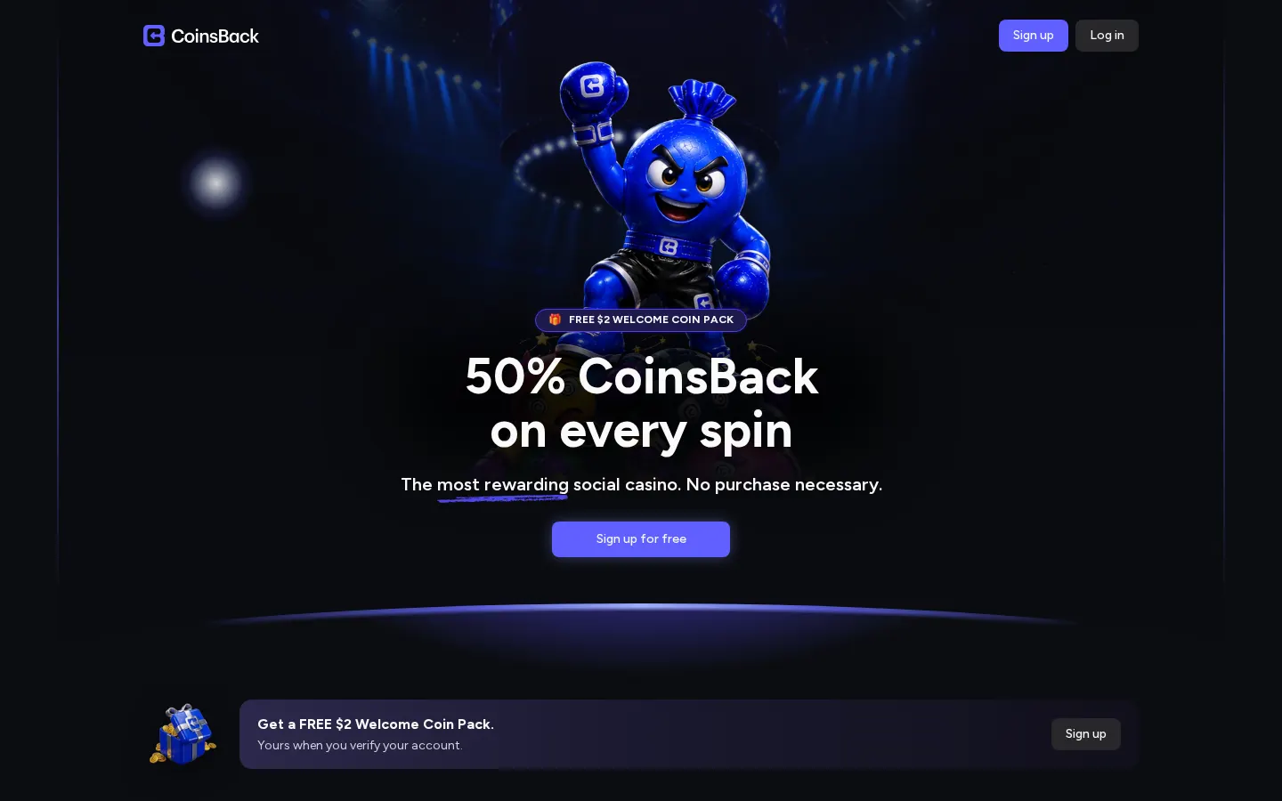 Screenshot of the CoinsBack Casino website