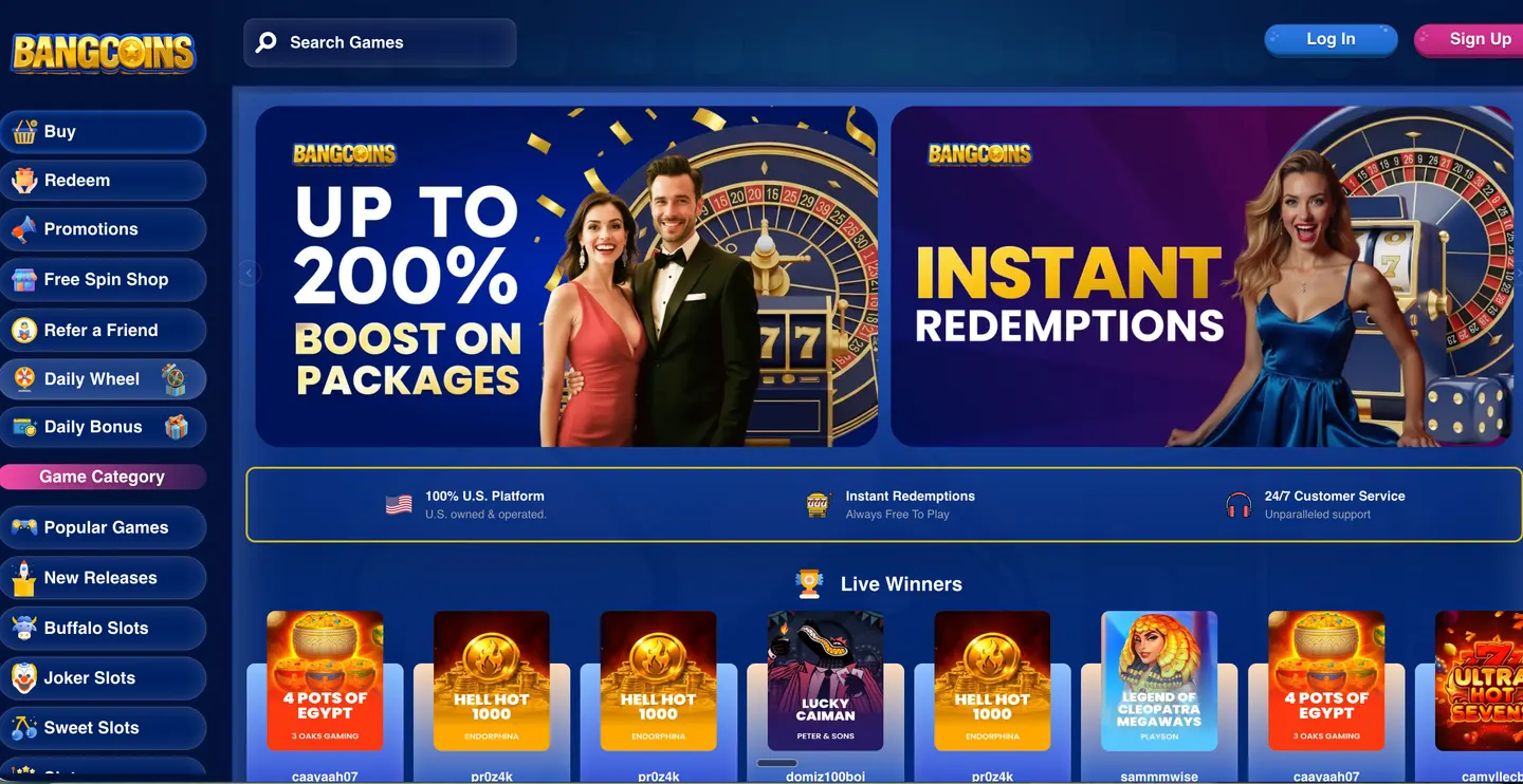 Screenshot of the Bang Coins website