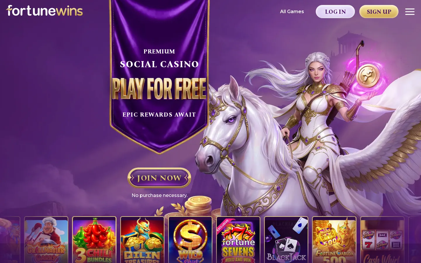 Screenshot of the Fortune Wins website