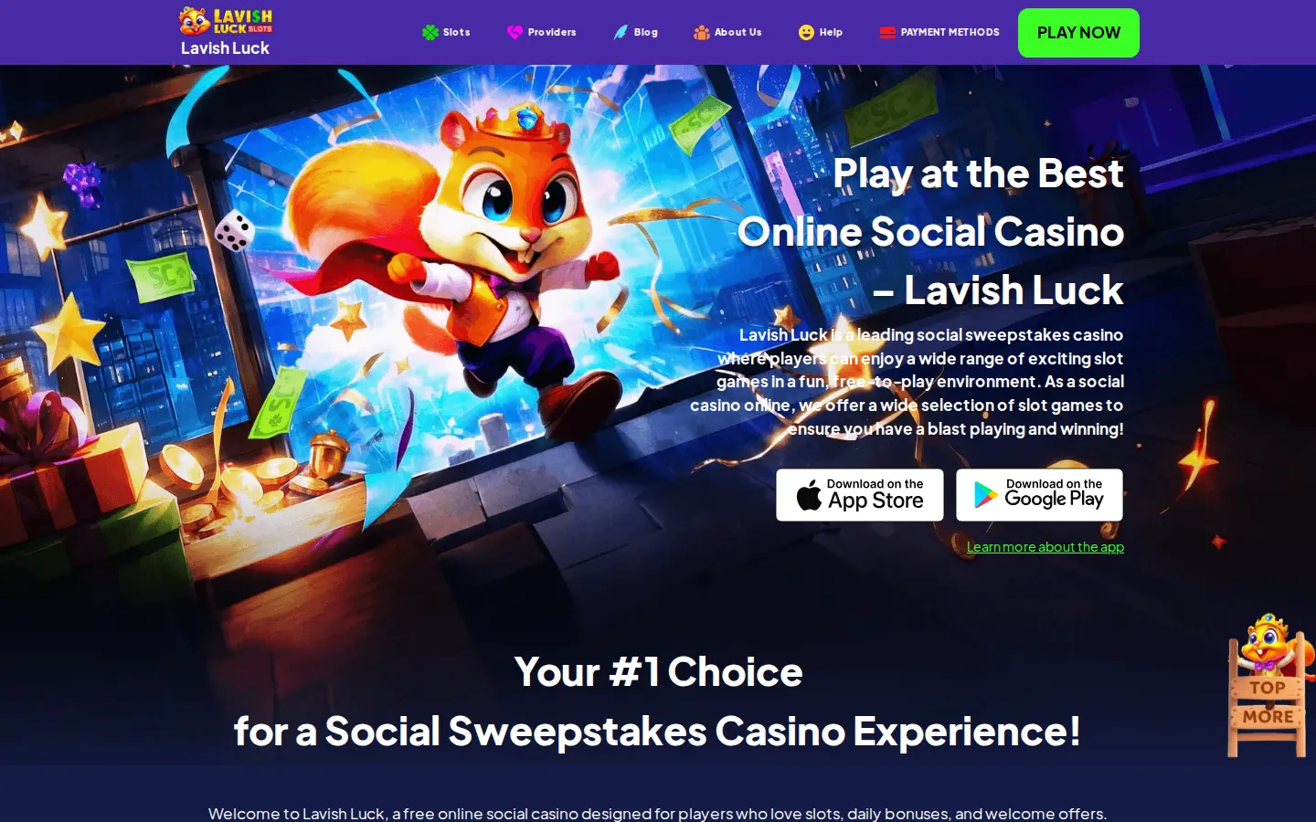 Screenshot of the Lavish Luck Casino website